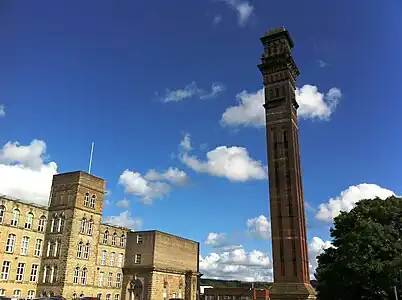 Eccles Shorrock's India Mill, Darwen and its 300 feet (91&nbsp;m) high Italianate campanile chimney, 1867