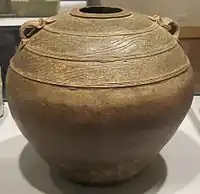 Glazed Chinese stoneware storage jar from the Han dynasty