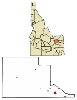 Location of Rigby in Jefferson County, Idaho.