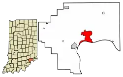 Location of Madison in Jefferson County, Indiana