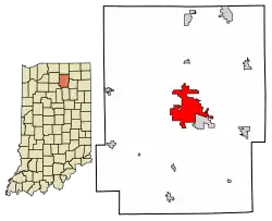 Location of Warsaw in Kosciusko County, Indiana.