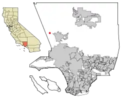 Location of Val Verde in Los Angeles County, California.