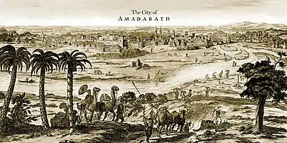 Lithograph by Dutchman Philip Baldeus depicting Ahmedabad and Sabarmati river circa 1752