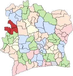 Location of Bafing Region (dark red) in Ivory Coast