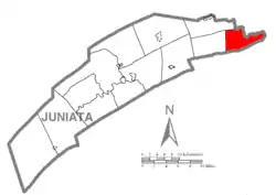 Map of Juniata County, Pennsylvania highlighting Susquehanna Township