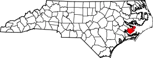 Map of North Carolina highlighting Pamlico County