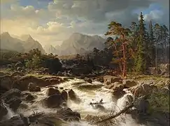 Dramatic River Landscape with Figures and Mills