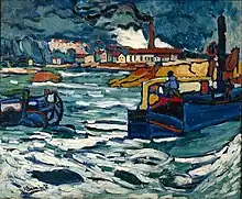 Maurice de Vlaminck, 1905–06, Barges on the Seine (Bateaux sur la Seine), oil on canvas, 81 × 100&nbsp;cm, Pushkin Museum, Moscow