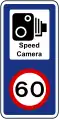 Speed camera ahead and reminder of speed limit is 60 km/h