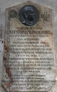 Wall tablet commemorating George Knight-Bruce, first bishop of Mashonaland (now Harare)