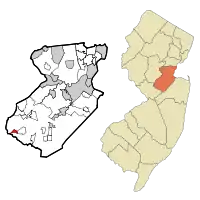 Location of Plainsboro Center in Middlesex County highlighted in red (left). Location of Middlesex County in New Jersey highlighted in orange (right).
