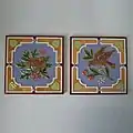Tiles, c. 1870, coloured glazes, naturalistic in style.