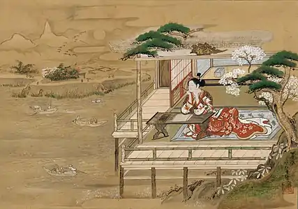 Murasaki Shikibu composing The Tale of Genji, by Yashima Gakutei (1786–1868).