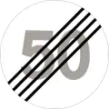 End of speed limit of 50&nbsp;km/h. The general speed limit of 80&nbsp;km/h now applies.
