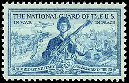 National Guard 3-cent 1953 issue U.S. stamp. The National Guard of the US&nbsp;–  In War&nbsp;–  In Peace&nbsp;–  The Oldest Military Organization in the US.