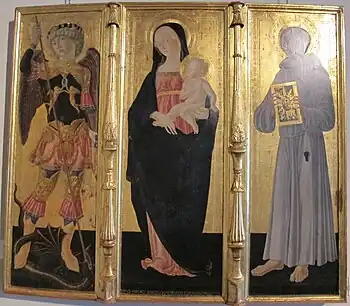 Madonna and Child with St Michael and St Bernardino, Neroccio di Bartolomeo de' Landi, 1476