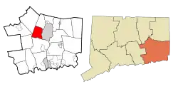 Bozrah's location within New London County and Connecticut