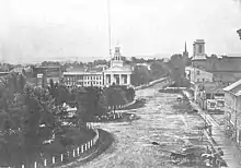 Dirt roads surrounding a garden