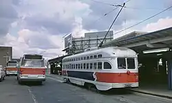 Olney Terminal in 1984 with All-Electric PCC 2117 awaiting departure on Surface Streetcar Trolley Route 6.