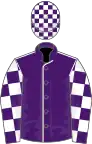 Purple, white seams, checked sleeves and cap