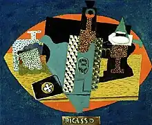 Pablo Picasso, 1916, L'anis del mono (Bottle of Anis del Mono), oil on canvas, 46 x 54.6&nbsp;cm, Detroit Institute of Arts, Michigan