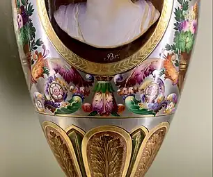 Neoclassical rinceaux on a vase, by the Sèvres Porcelain Manufactory, 1814, hard-paste porcelain with platinum background and gilt bronze mounts, Louvre