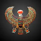 Pectoral of Horus with sundisk; circa 1325 BC; gold with gemstones; width: 12.6&nbsp;cm; Egyptian Museum (Cairo)