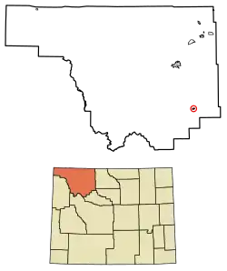 Location of Meeteetse in Park County, Wyoming.