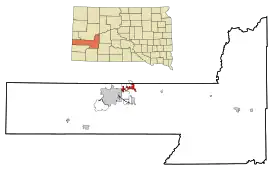 Location in Pennington County and the state of South Dakota