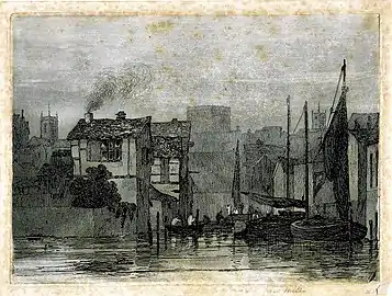 etching of buildings in Norwich