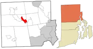 Location of the CDP in Providence County and the state of Rhode Island.