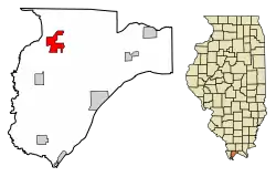 Location of Ullin in Pulaski County, Illinois.