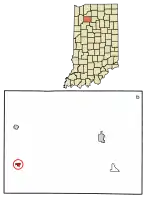 Location of Francesville in Pulaski County, Indiana.