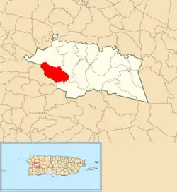 Location of Río Cañas within the municipality of Las Marías shown in red