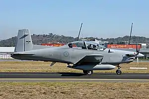 An FACDU Pilatus PC-9A at Canberra Airport in 2008