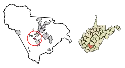 Location of Sophia in Raleigh County, West Virginia.