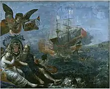 Successful resupply of Ile de Ré by Claude de Razilly in 1627, painted by Claude Vignon (1642).