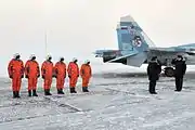 Pilots of the Su-33 during a ceremony before the flight