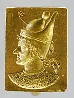 Ring of Ptolemy VI Philometor wearing the Pschent Double Crown, 3rd to 2nd Century BC. Ptolemaic rulers wore the Pschent in Egypt only and wore the Greek diadem in the other territories
