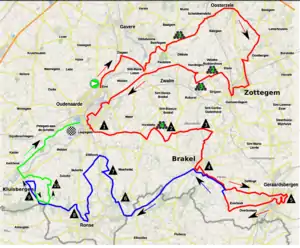 The 2019 race is 157.4&nbsp;km. Last 16&nbsp;km are in green.