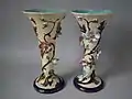 Vases, c. 1880. Coloured glazes, naturalistic in style.