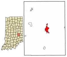 Location of Rushville in Rush County, Indiana.