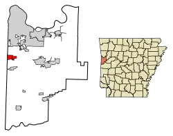 Location of Bonanza in Sebastian County, Arkansas.