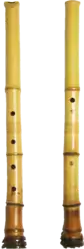 Top and bottom-side views of a shakuhachi, end-blown bamboo flutes from Japan