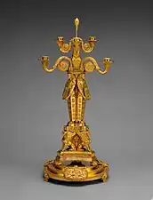 Six-light candelabrums with stands, by Alexis Decaix, 1802–1806, gilt bronze, Metropolitan Museum of Art