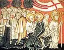 Saint Clément, first bishop of Metz, leads the Graoully on the banks of the Seille