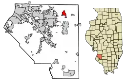 Location of Lebanon in St. Clair County, Illinois.