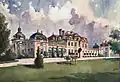 Watercolor depicting the Goetz Palace&nbsp;[pl] in Brzesko
