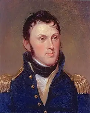Man with sideburns in uniform coat with epaulettes
