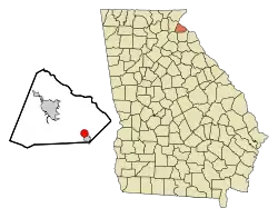 Location in Stephens County and the state of Georgia
